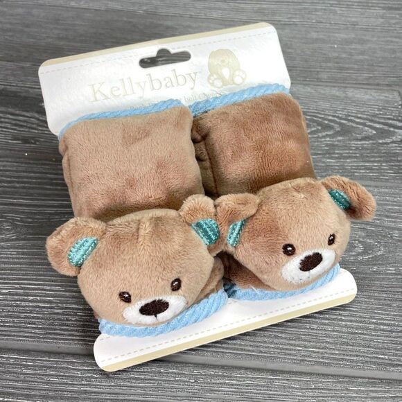 Kellybaby Kellytoy 5" 2 Pack Brown Blue Teddy Bear Baby Seatbelt Cover - NEW! - Picture 1 of 11